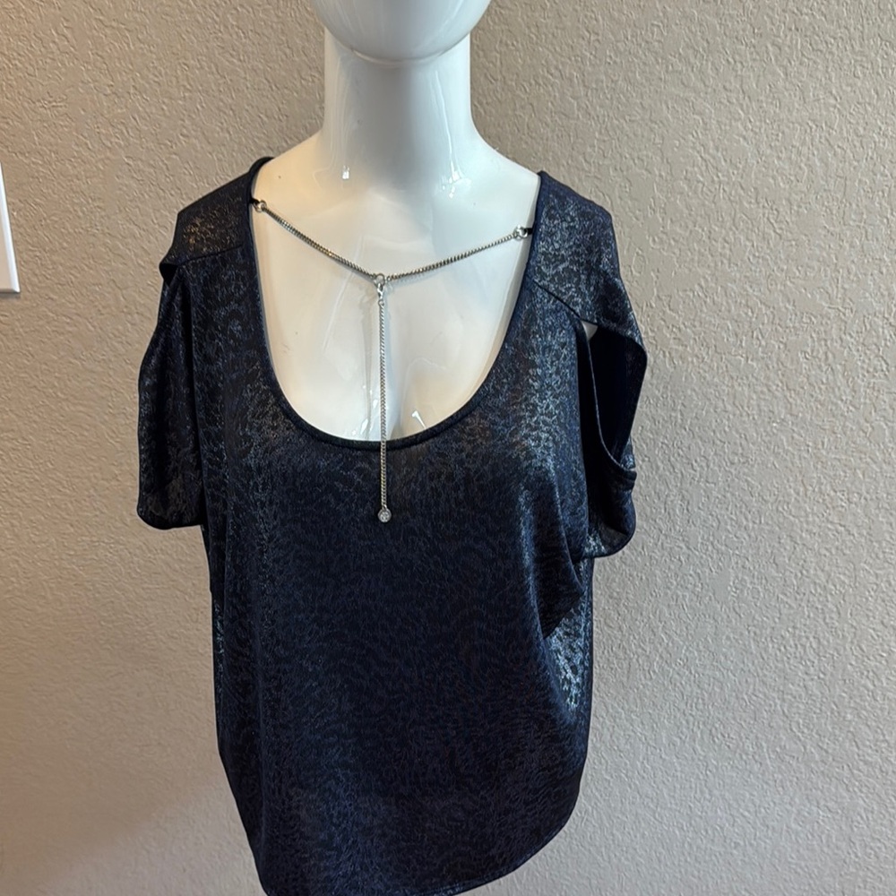 Jennifer Lopez Black Cut Out Short Sleeve Blouse size small
